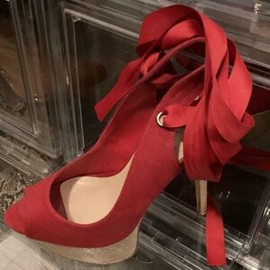 Elegant Red Women's Shoes with Ribbon Detail